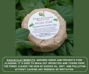 Peppermint Kaolin Clay Facial Soap - Kisses of Coconut